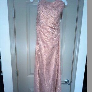 David’s Bridal Rose Gold METALLIC Strapless Maxi Lace Dress NWT